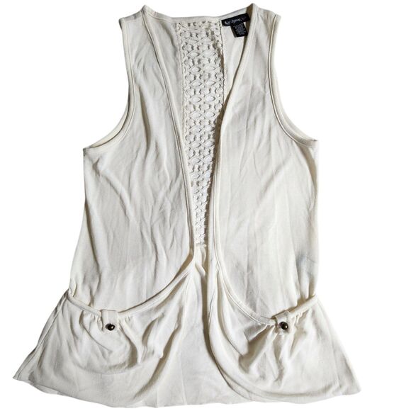 Self Esteem Off White Crochet Sleeveless Open Front Boho Vest sz S - Picture 1 of 12